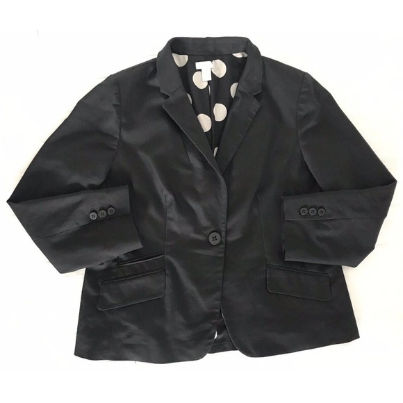 Chicos | Womens Size 2 Black City Chic One Button Blazer Polka Dots Lined - Picture 11 of 12